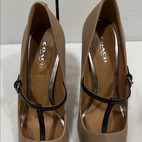 Coach Tan and Black T-Strap Heels - Picture 2 of 2